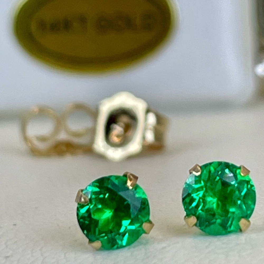 14KT solid Emerald .50ct total studs yellow Gold Earrings